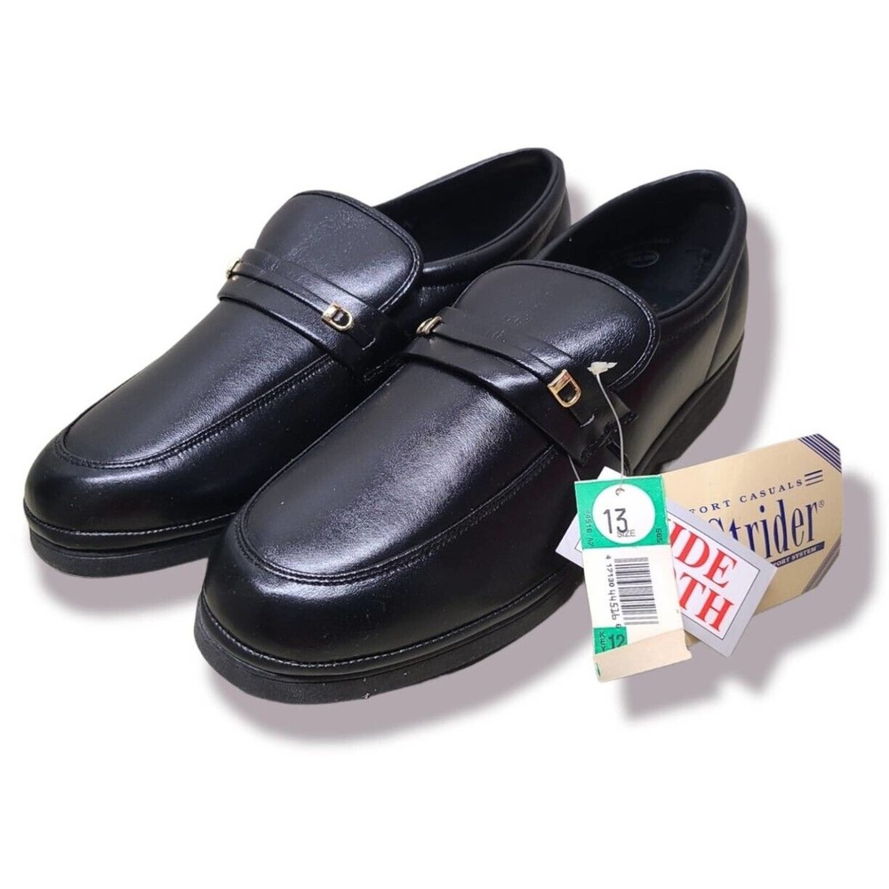 E.Z. Strider Men's Sz 13W Faux Leather Slip on Cushion Casual Loafer Black Shoes